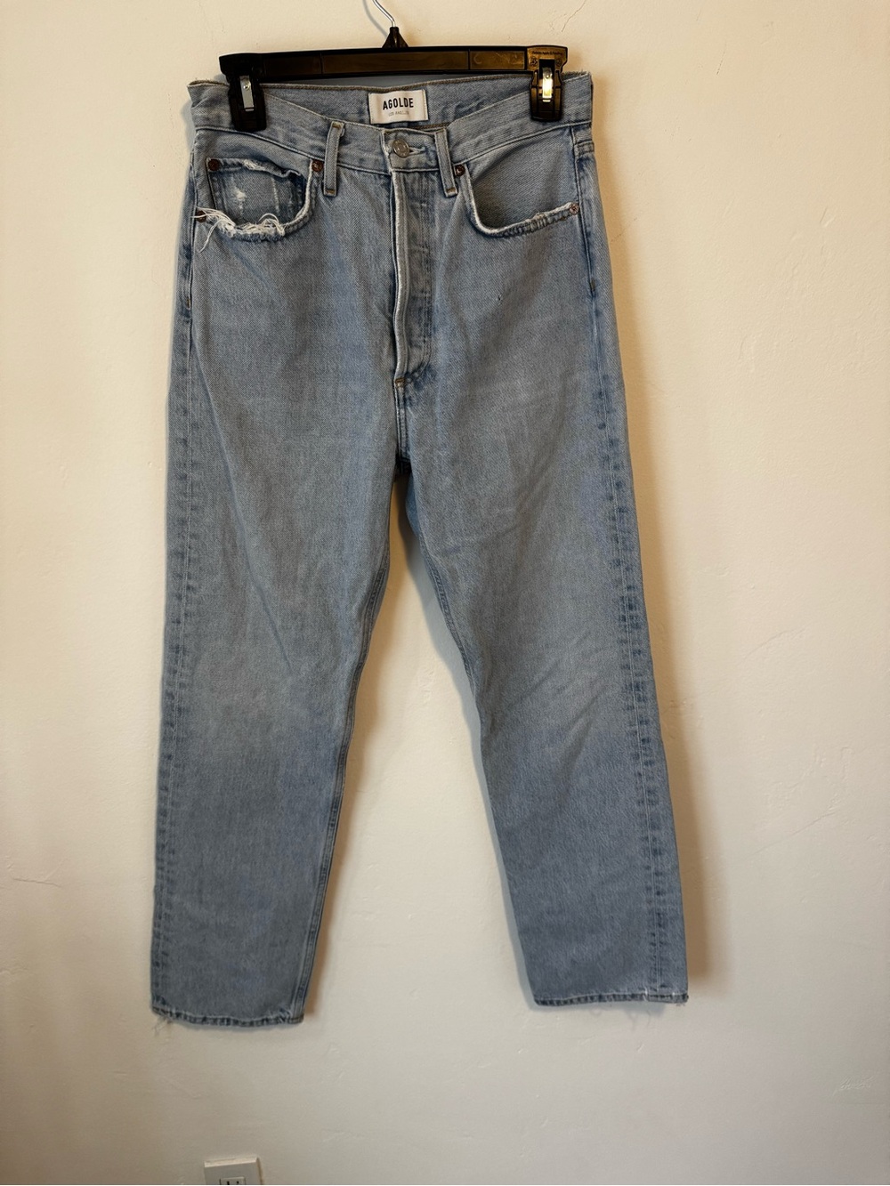 Agolde Light Blue Straight-Leg Jeans with Subtle Distress